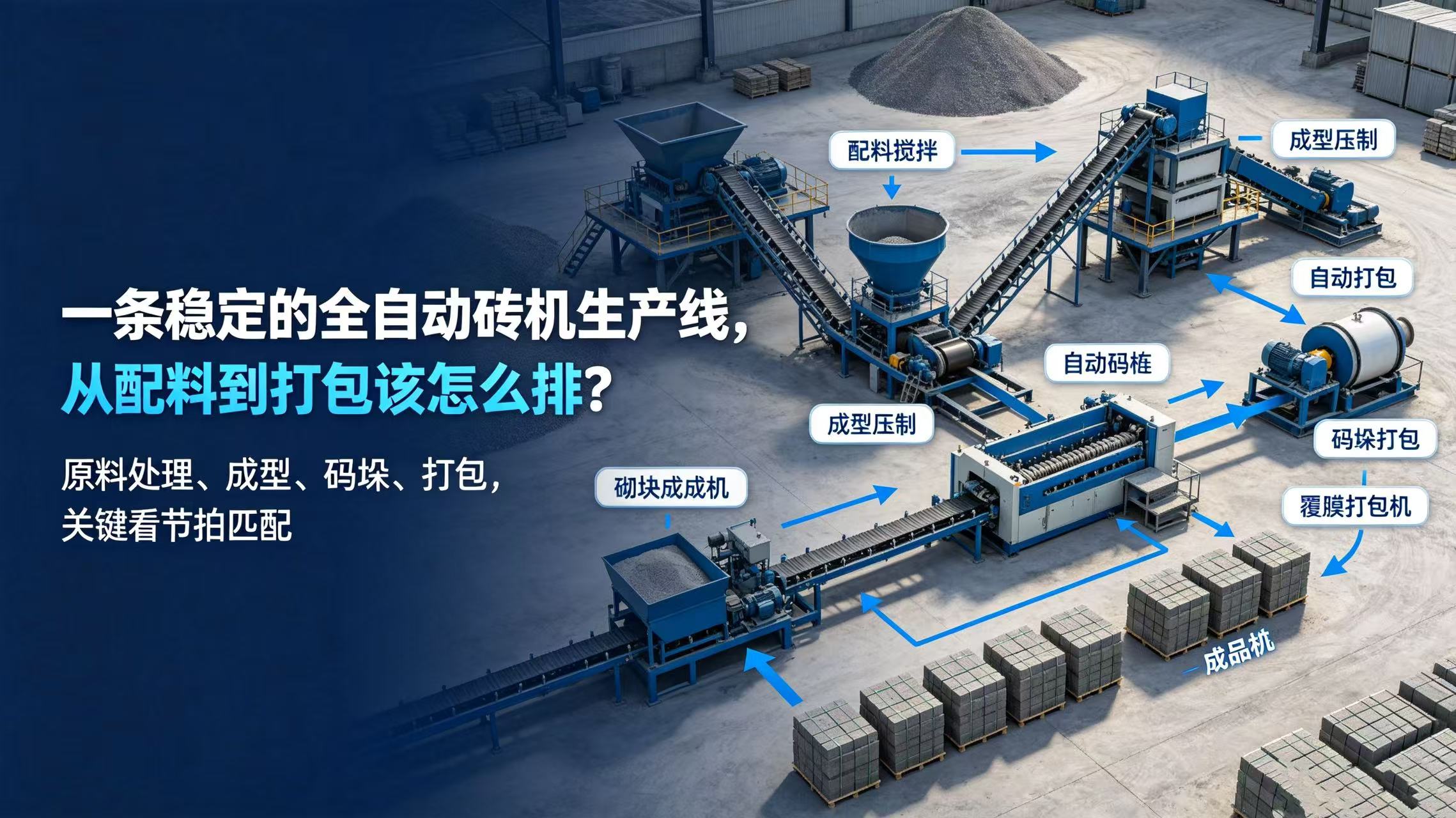 一条稳定的全自动砖机生产线，从配料到打包该怎么排？